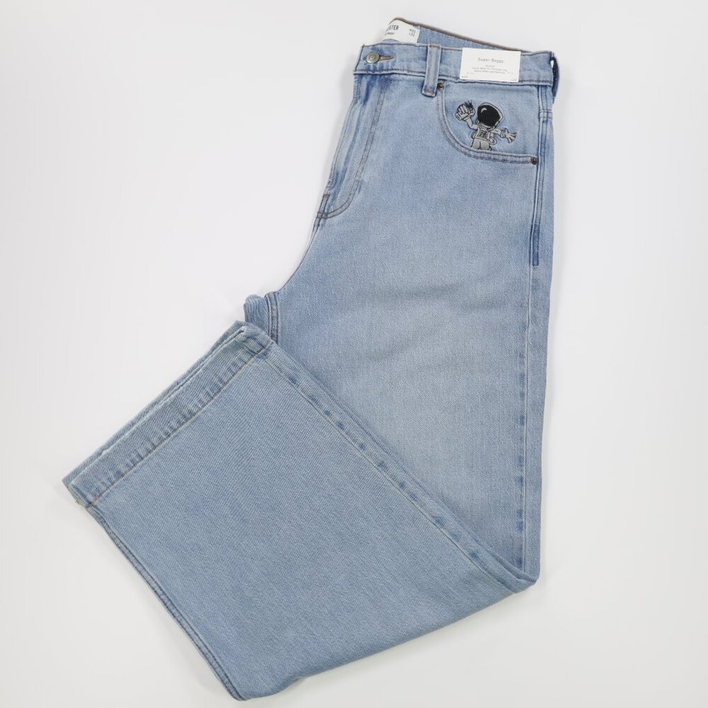 Hollister Men‎ Astronaut Embroidered Supper Baggy Denim Jeans Light Blue W33 L32